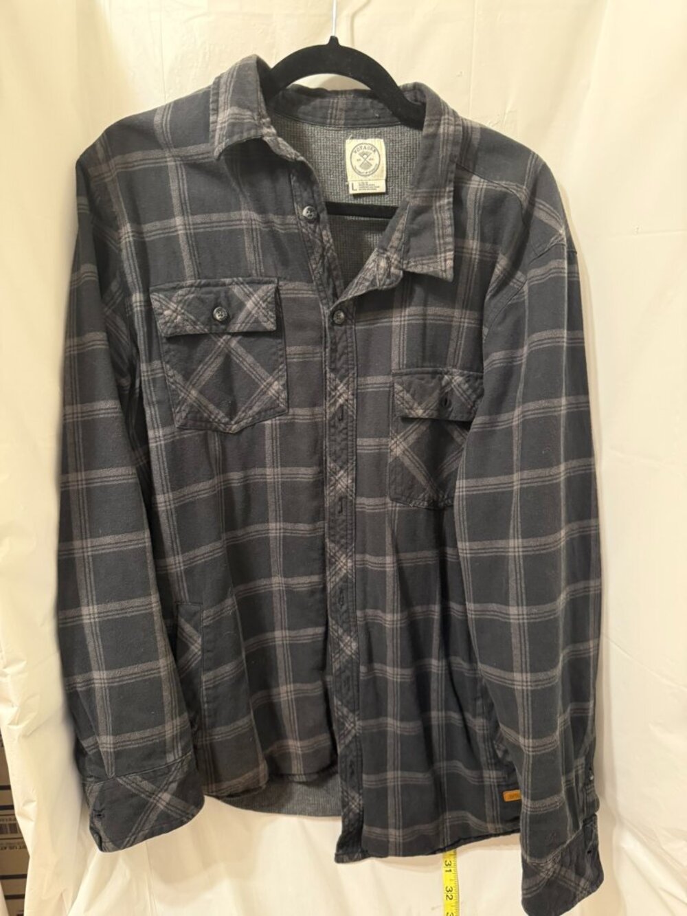 Voyager Mens Lined Plaid Button Up Flannel Shirt Jacket Gray Black Large